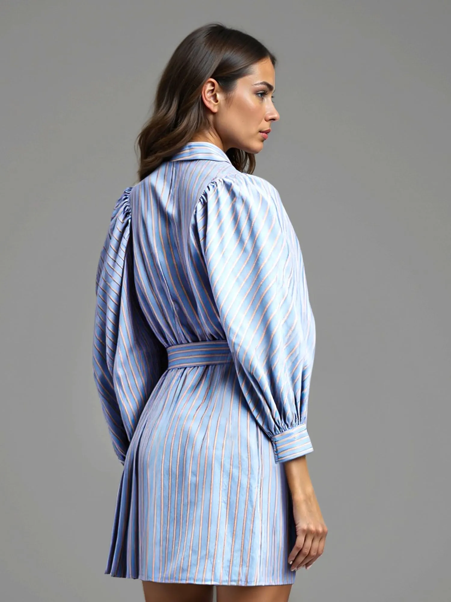 Puff Sleeve Stripe Shirt Mini Dress