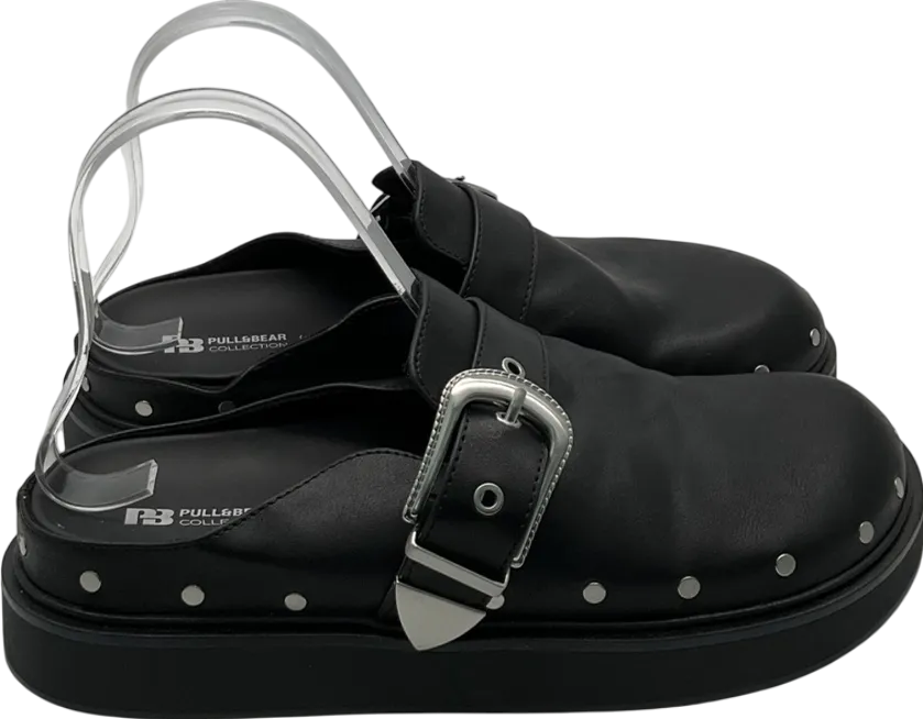 Pull&Bear Black Buckled flat Clogs UK 5 EU 38 👠