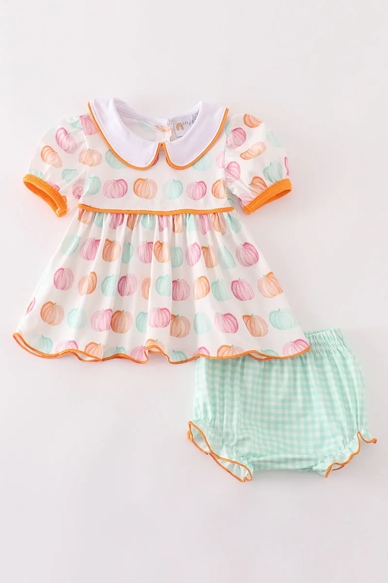 Pumpkin Print Baby Girl Bloomers Set