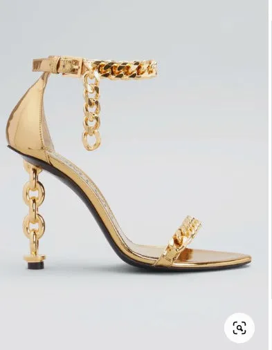 Pure Color Chain High Heel Sandals