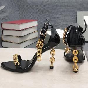 Pure Color Chain High Heel Sandals