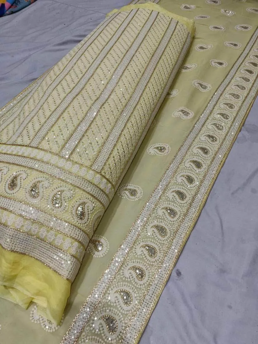 Pure Georgette Chikankari Lehenga with Mukaish Work