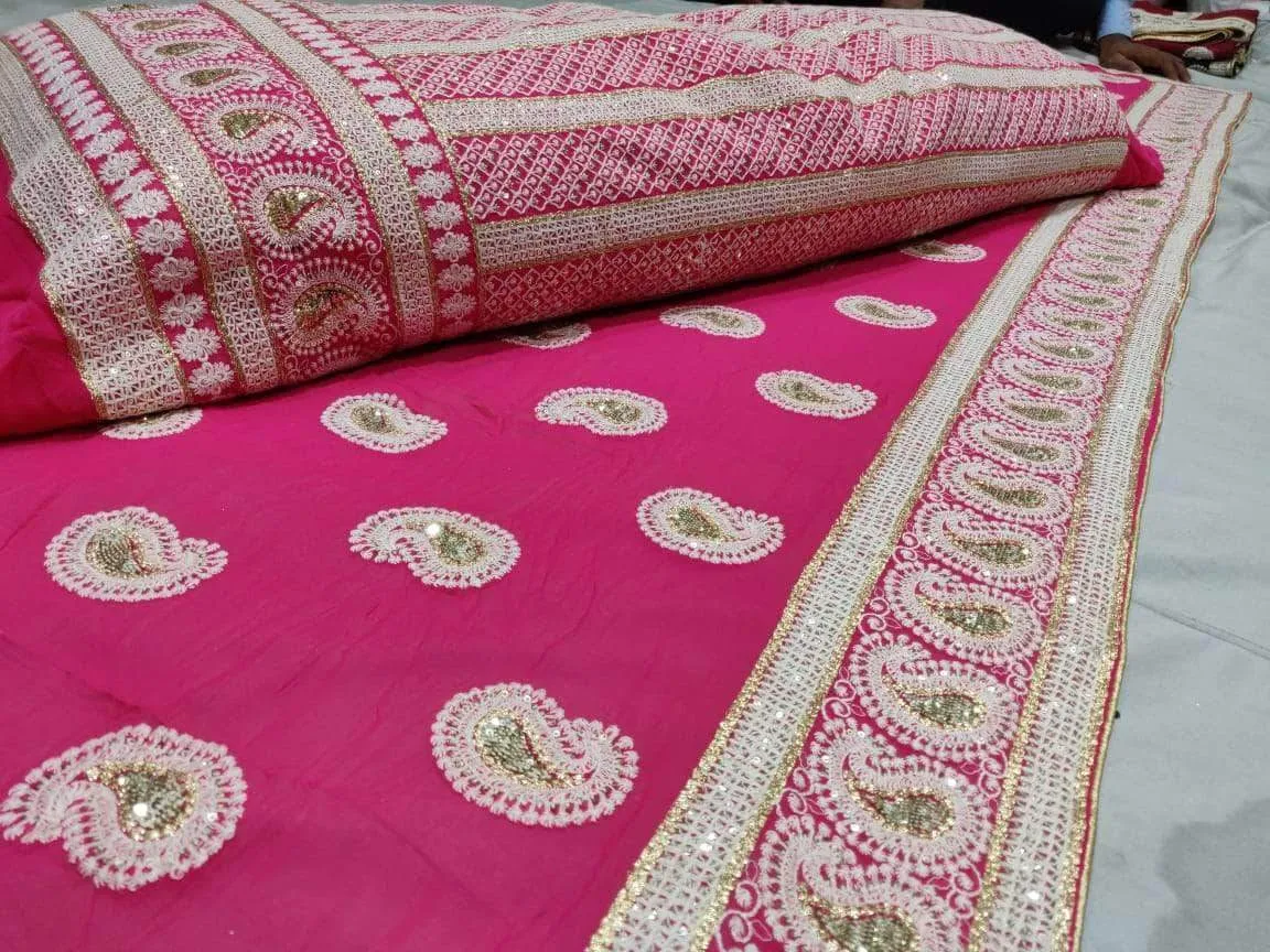 Pure Georgette Chikankari Lehenga with Mukaish Work