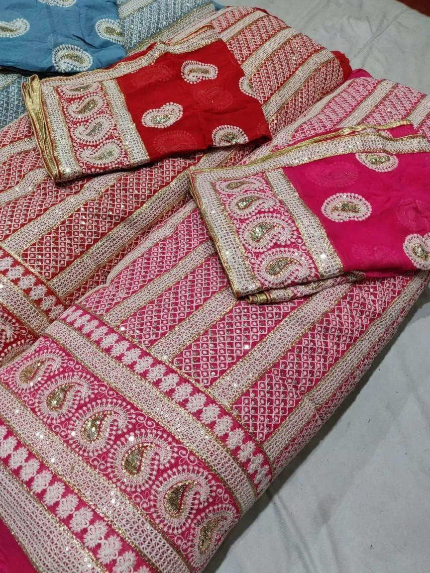 Pure Georgette Chikankari Lehenga with Mukaish Work