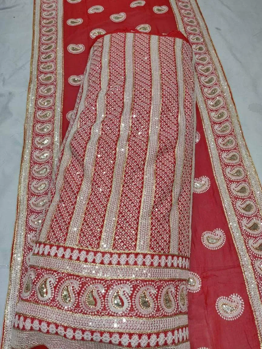 Pure Georgette Chikankari Lehenga with Mukaish Work