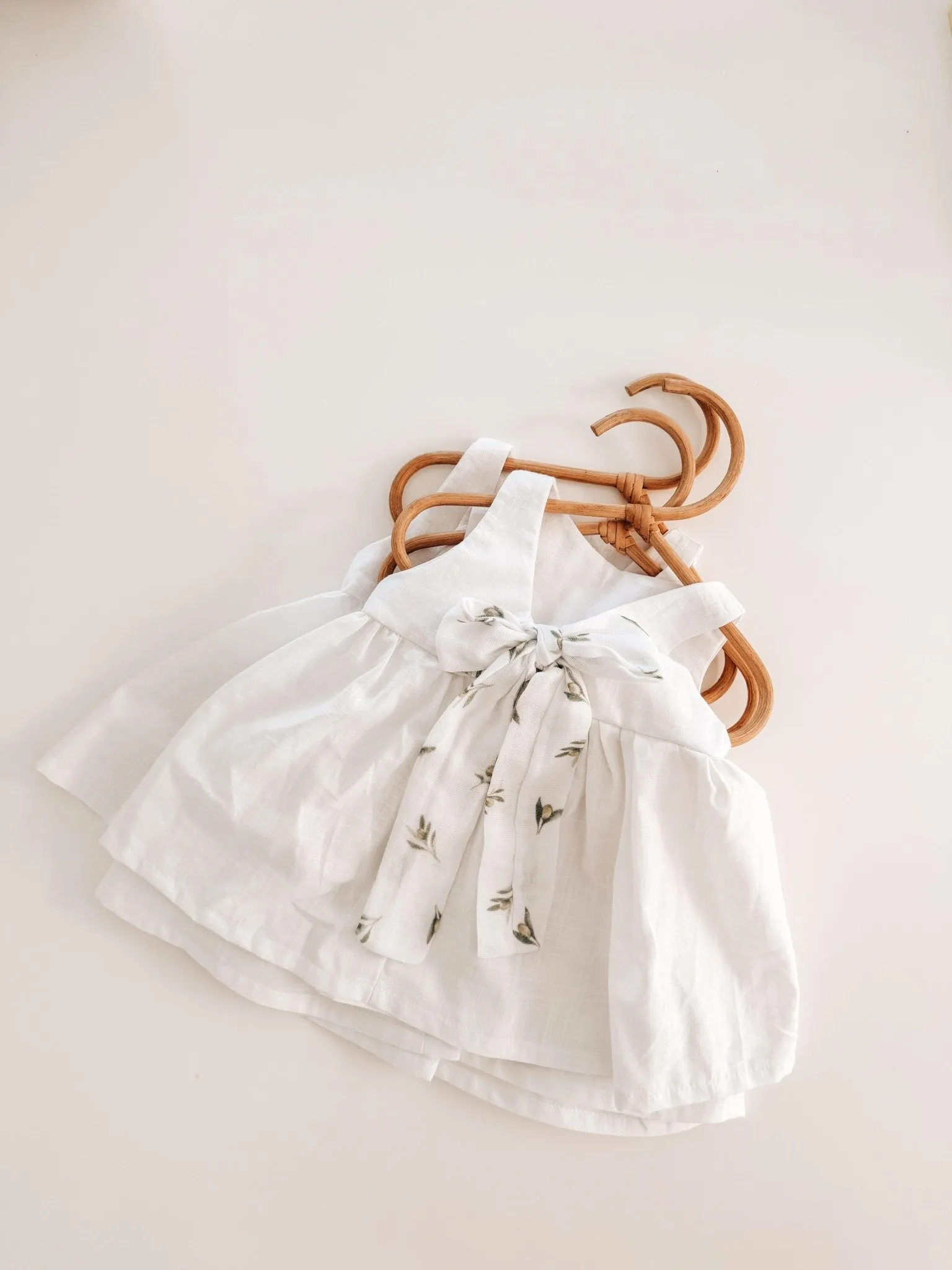 Pure Linen Olive Bow Girls Dress
