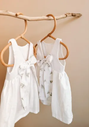 Pure Linen Olive Bow Girls Dress
