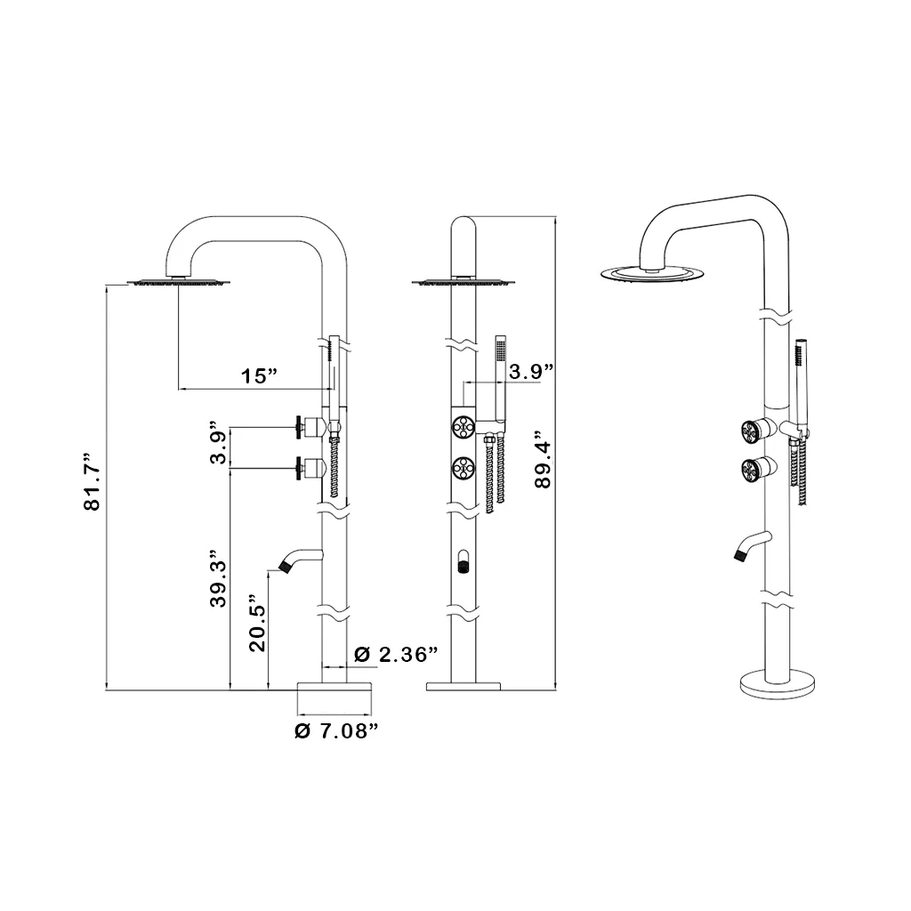 Pure Shower Pool - Floor Mount - 90" Stainless Steel/Stainless Steel