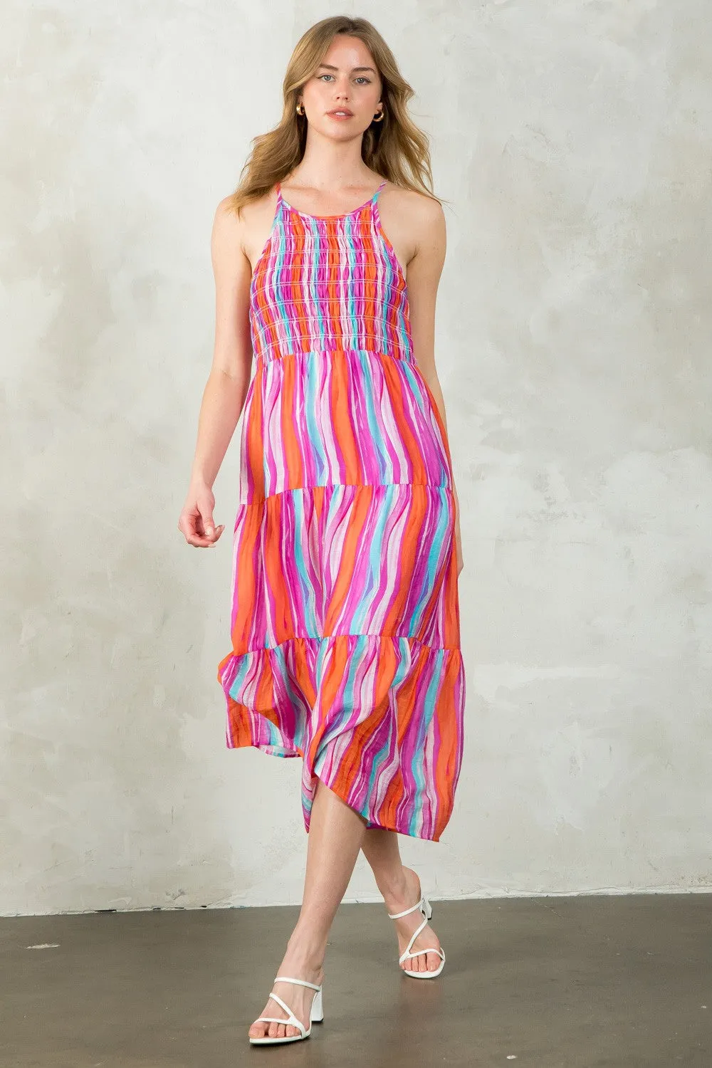 Purple Halter Neck Smocked Dress - Large