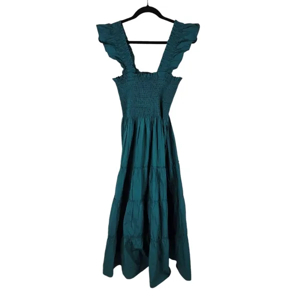 Quince 100% Organic Cotton Smocked Hunter Green Midi Dress