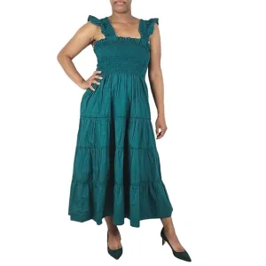 Quince 100% Organic Cotton Smocked Hunter Green Midi Dress