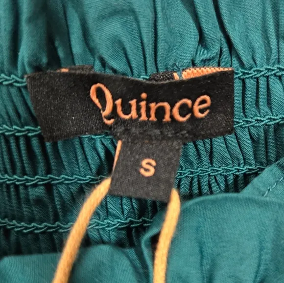 Quince 100% Organic Cotton Smocked Hunter Green Midi Dress