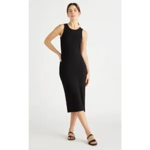 Quince Women’s Black Tencel Rib Knit Midi Dress sz S NWT Sleeveless Mid-Length