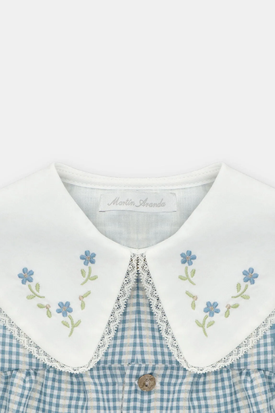 "Ada" Blue Check Embroidered Dress