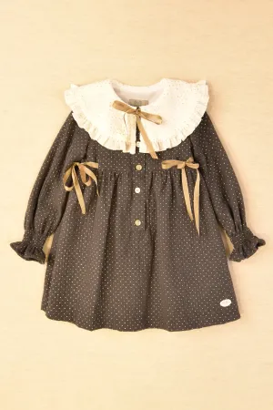 "Aisha" Charcoal & Gold Polka Dot Dress