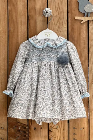 "Alexandra" Blue Floral Dress & Bloomers