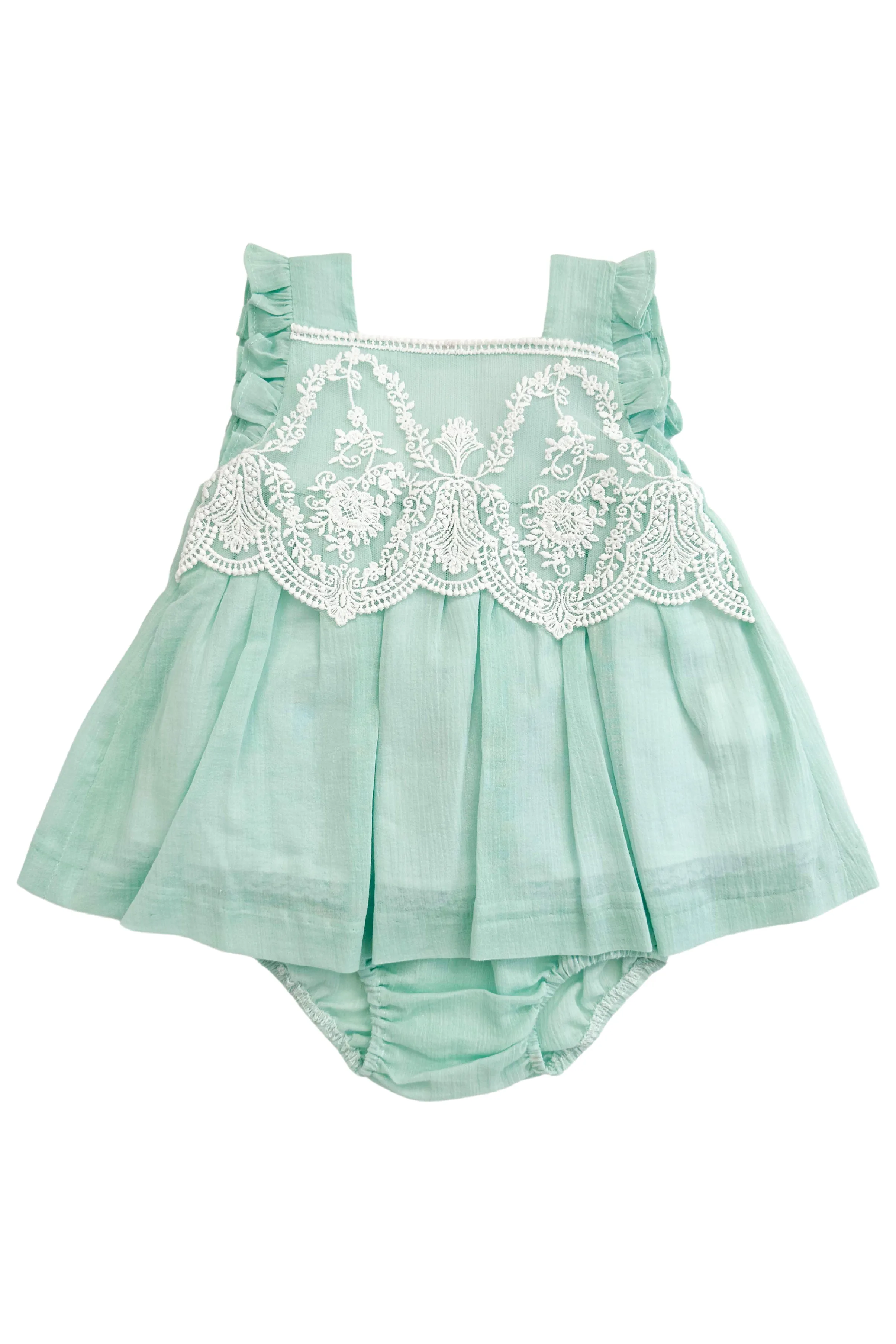 "Alice" Duck Egg Lace Dress & Bloomers