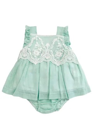 "Alice" Duck Egg Lace Dress & Bloomers