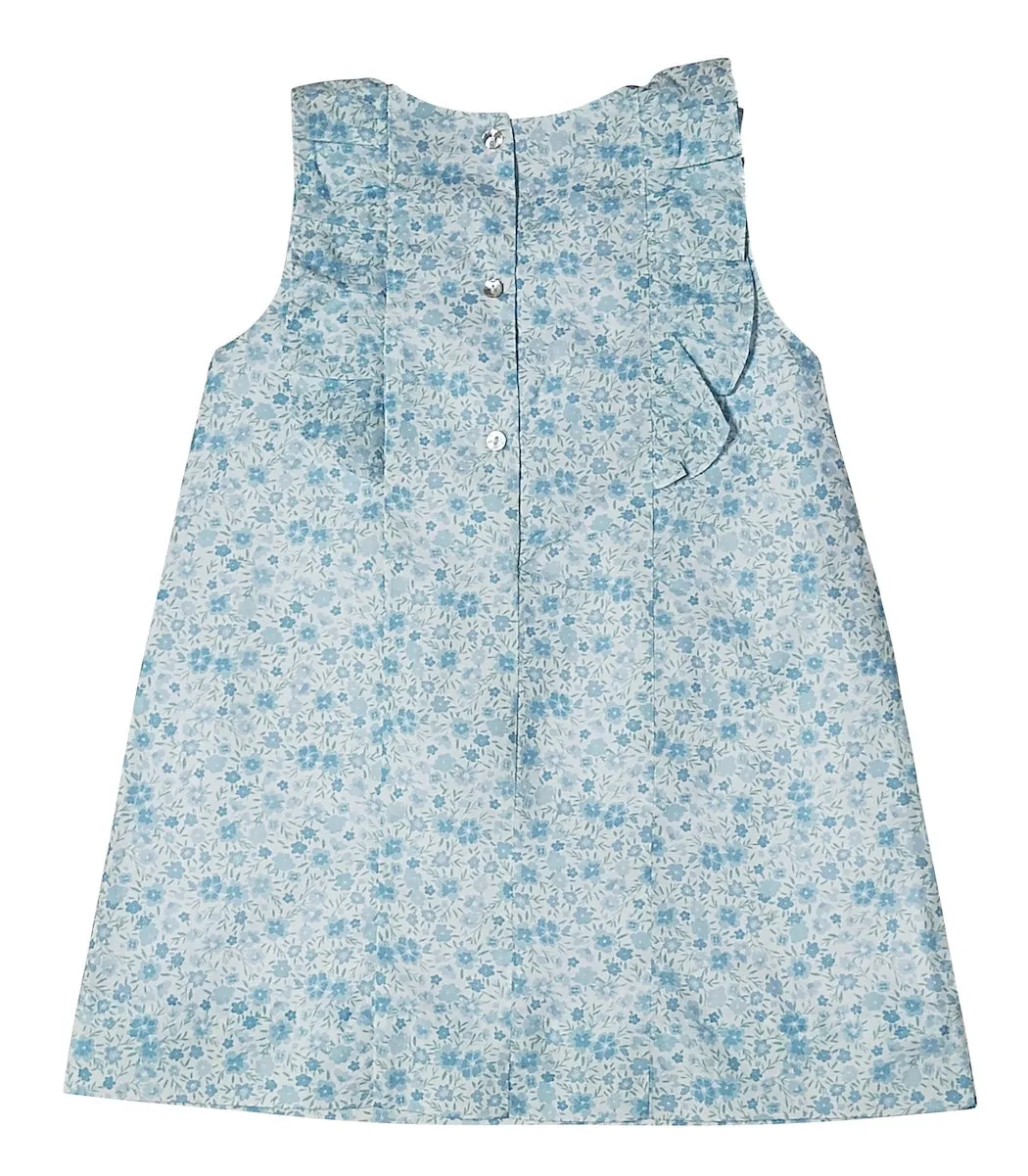 "Carly and Ronnie" Girl's Blue Floral A-Line Dress
