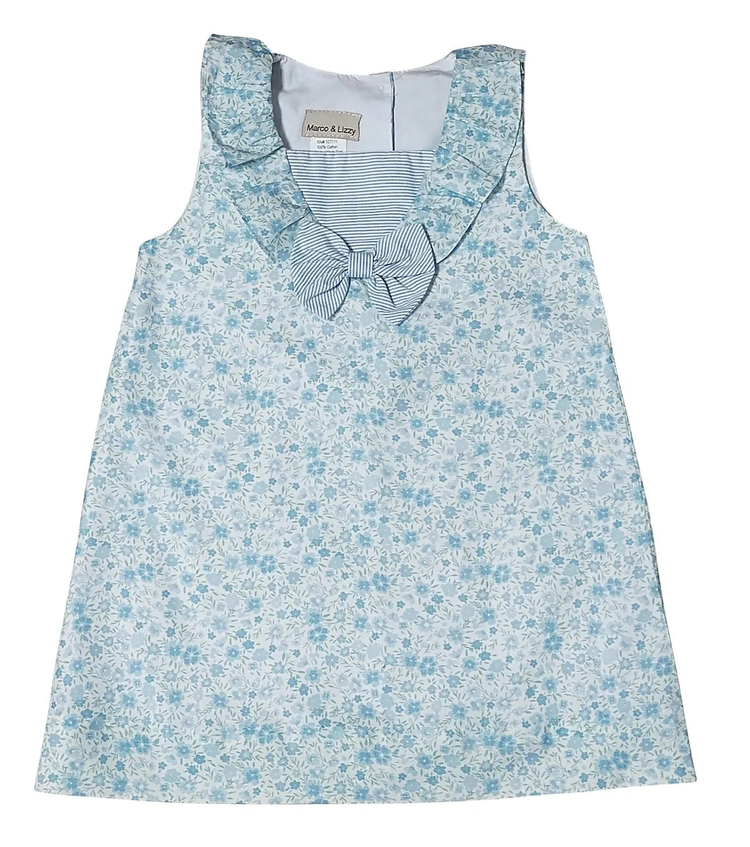 "Carly and Ronnie" Girl's Blue Floral A-Line Dress