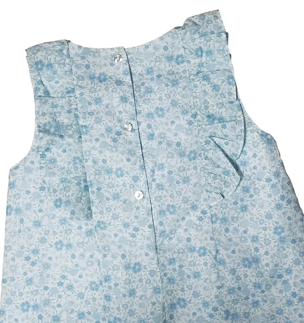 "Carly and Ronnie" Girl's Blue Floral A-Line Dress