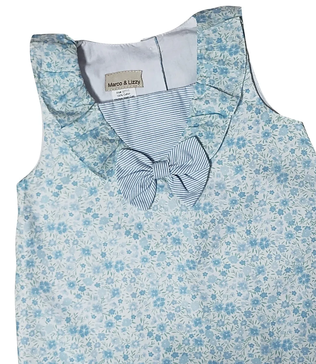 "Carly and Ronnie" Girl's Blue Floral A-Line Dress