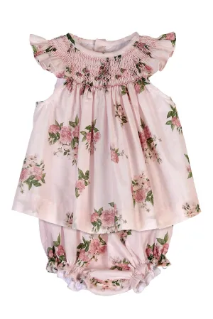 "Coraline" Pink Floral Smocked Dress & Bloomers