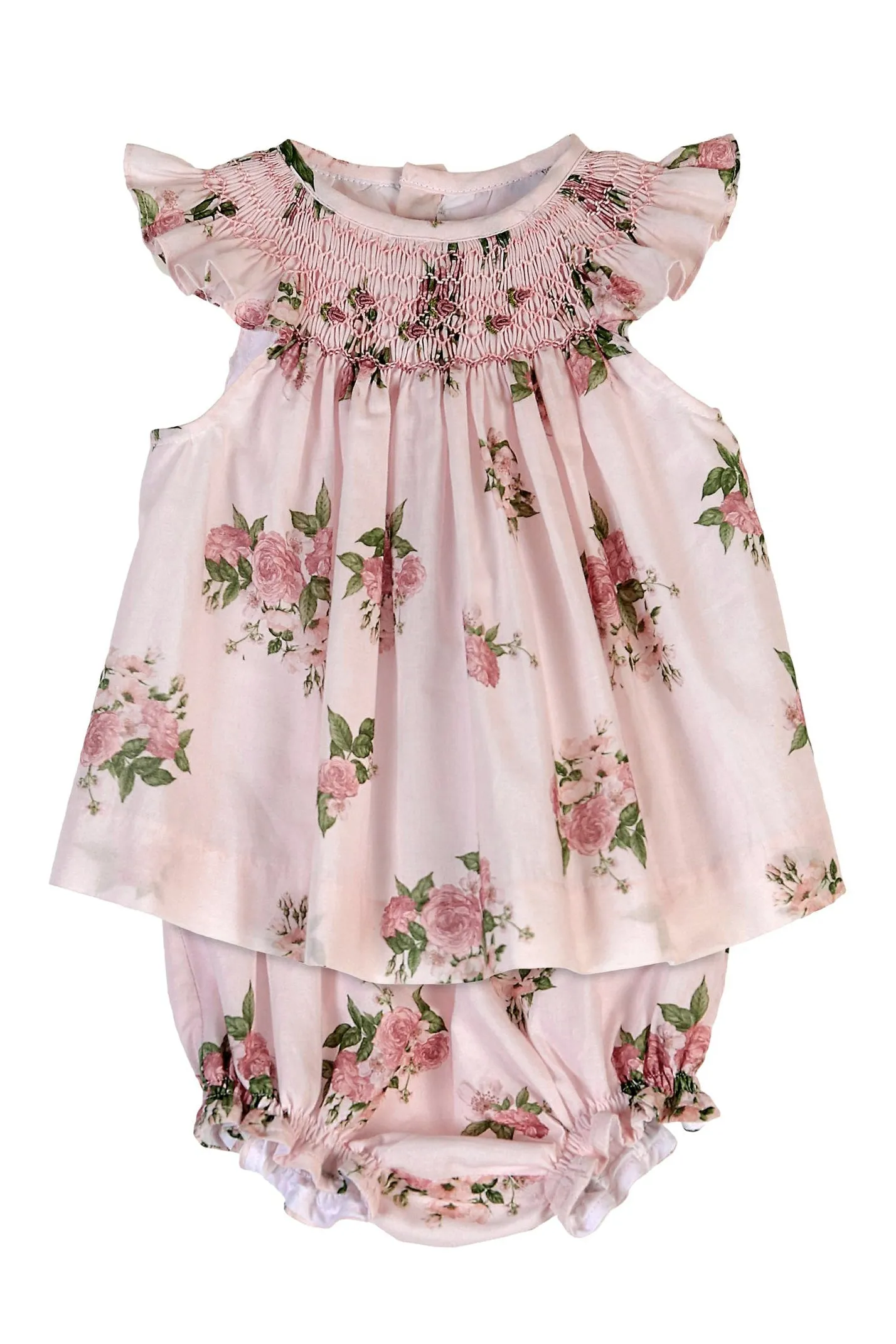 "Coraline" Pink Floral Smocked Dress & Bloomers