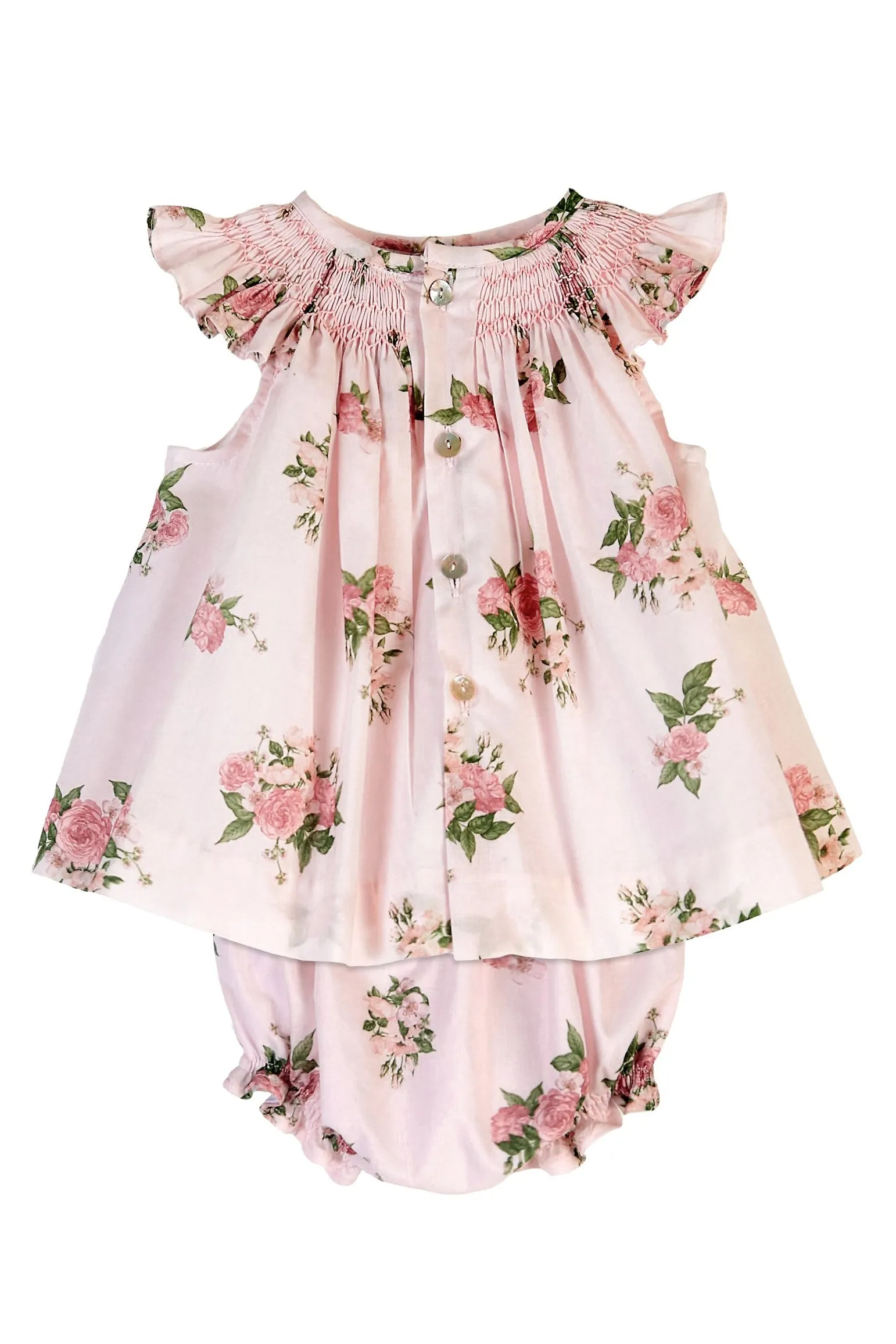 "Coraline" Pink Floral Smocked Dress & Bloomers