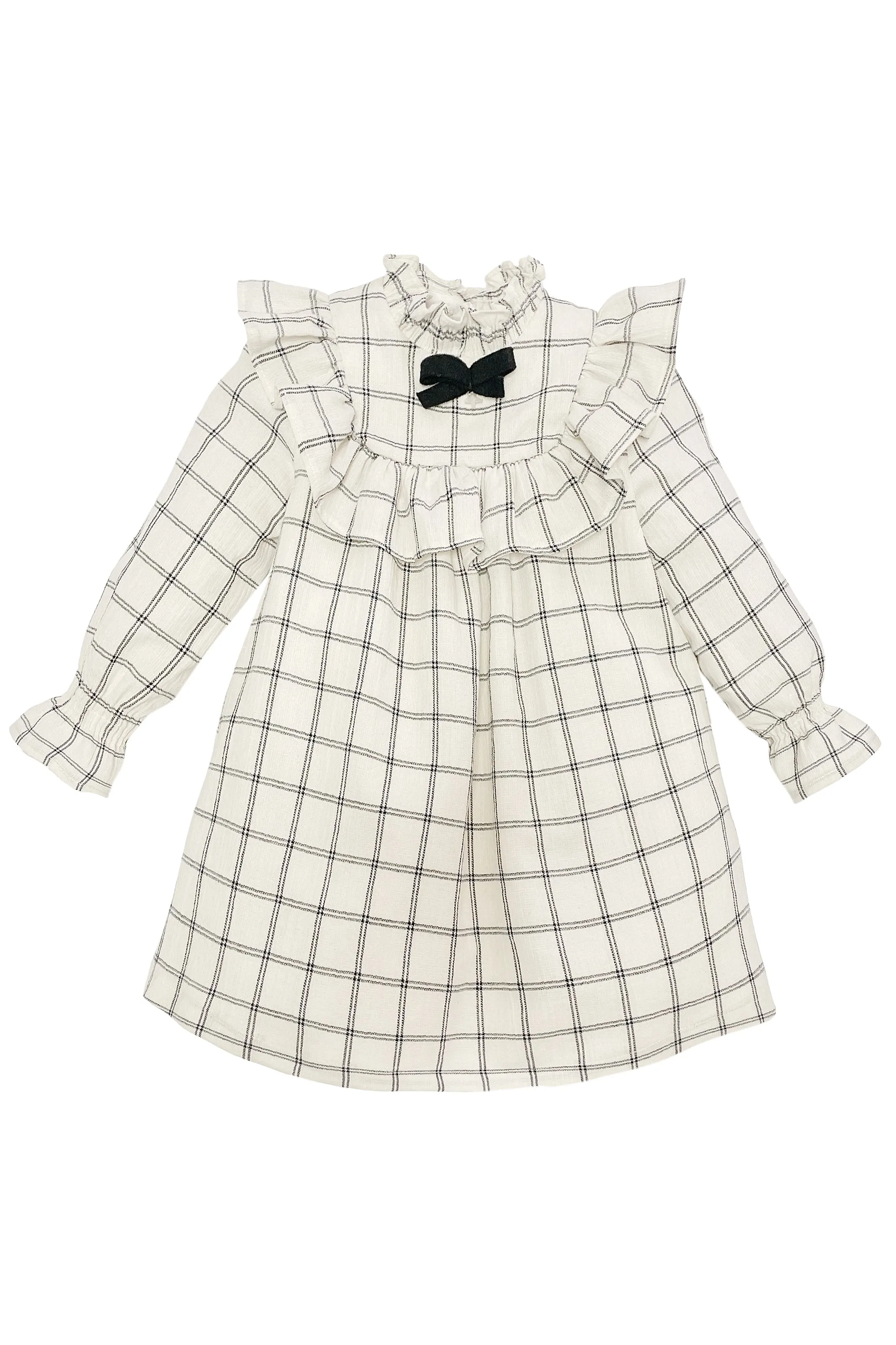 "Doretta" Ecru & Black Checked Dress