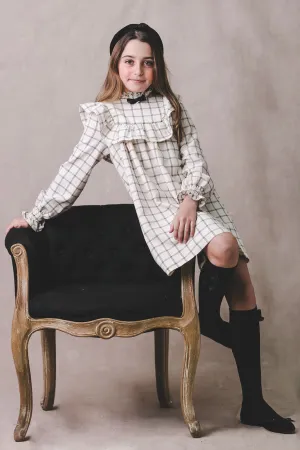 "Doretta" Ecru & Black Checked Dress