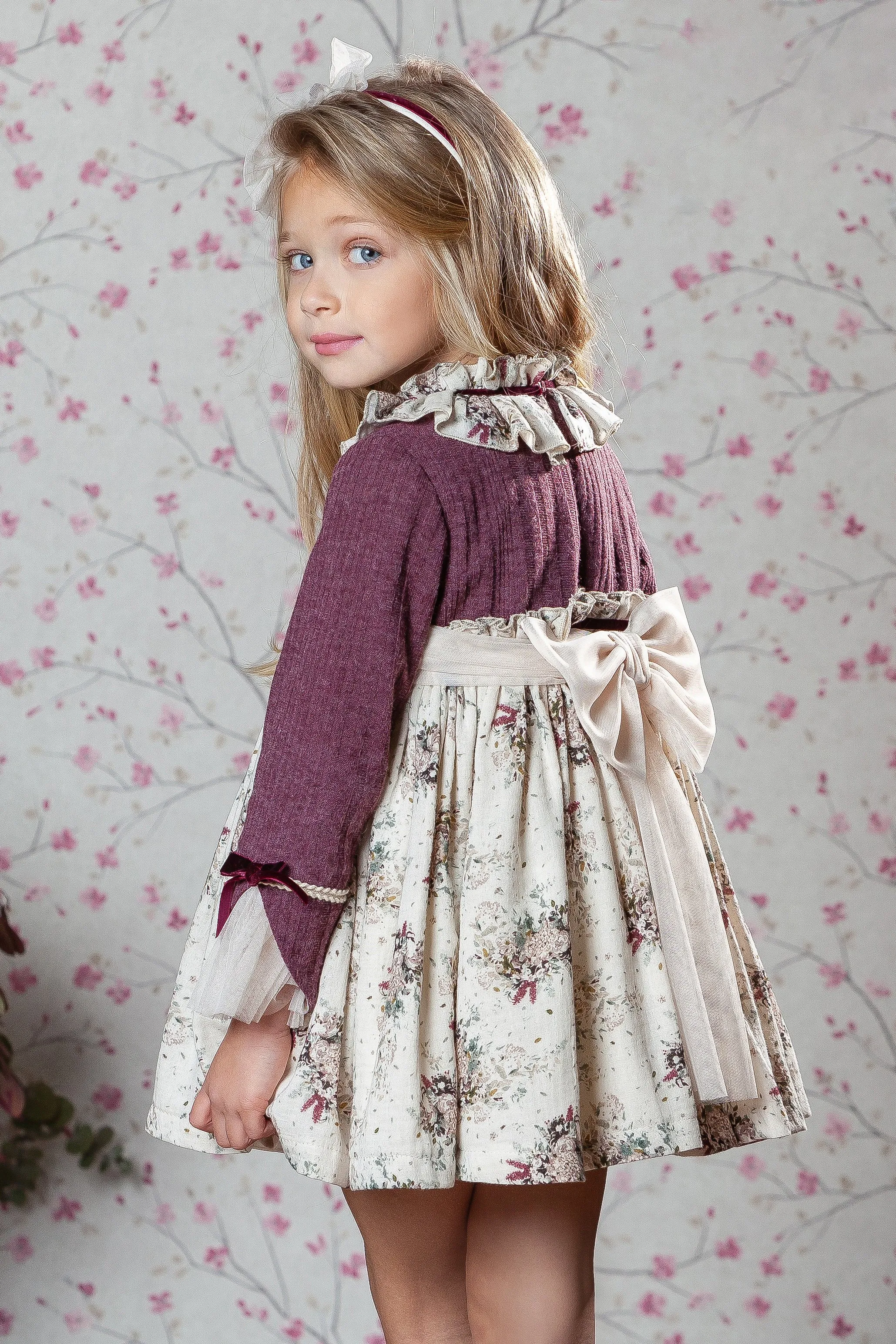 "Elisabetta" Burgundy Floral Dress