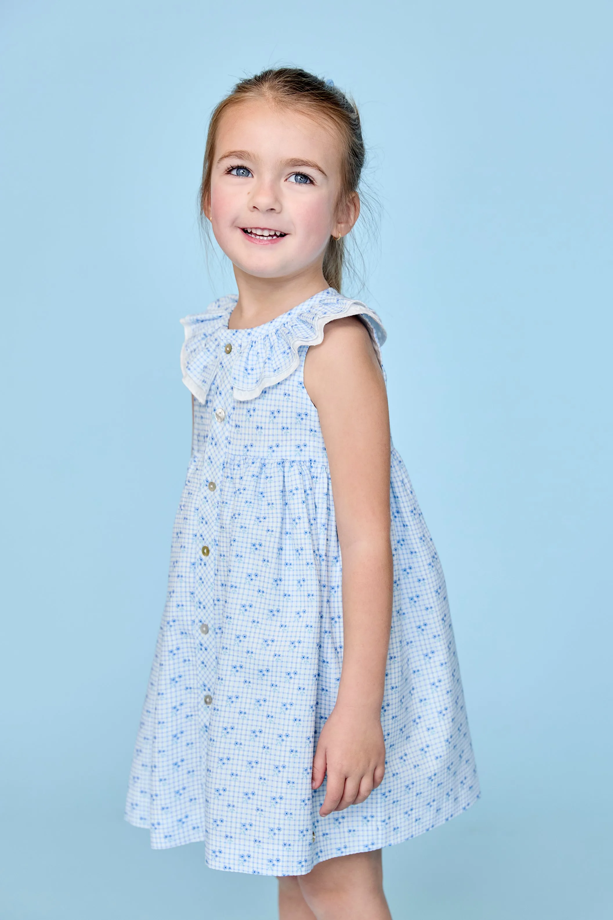 "Georgiana" Dusky Blue Floral Dress