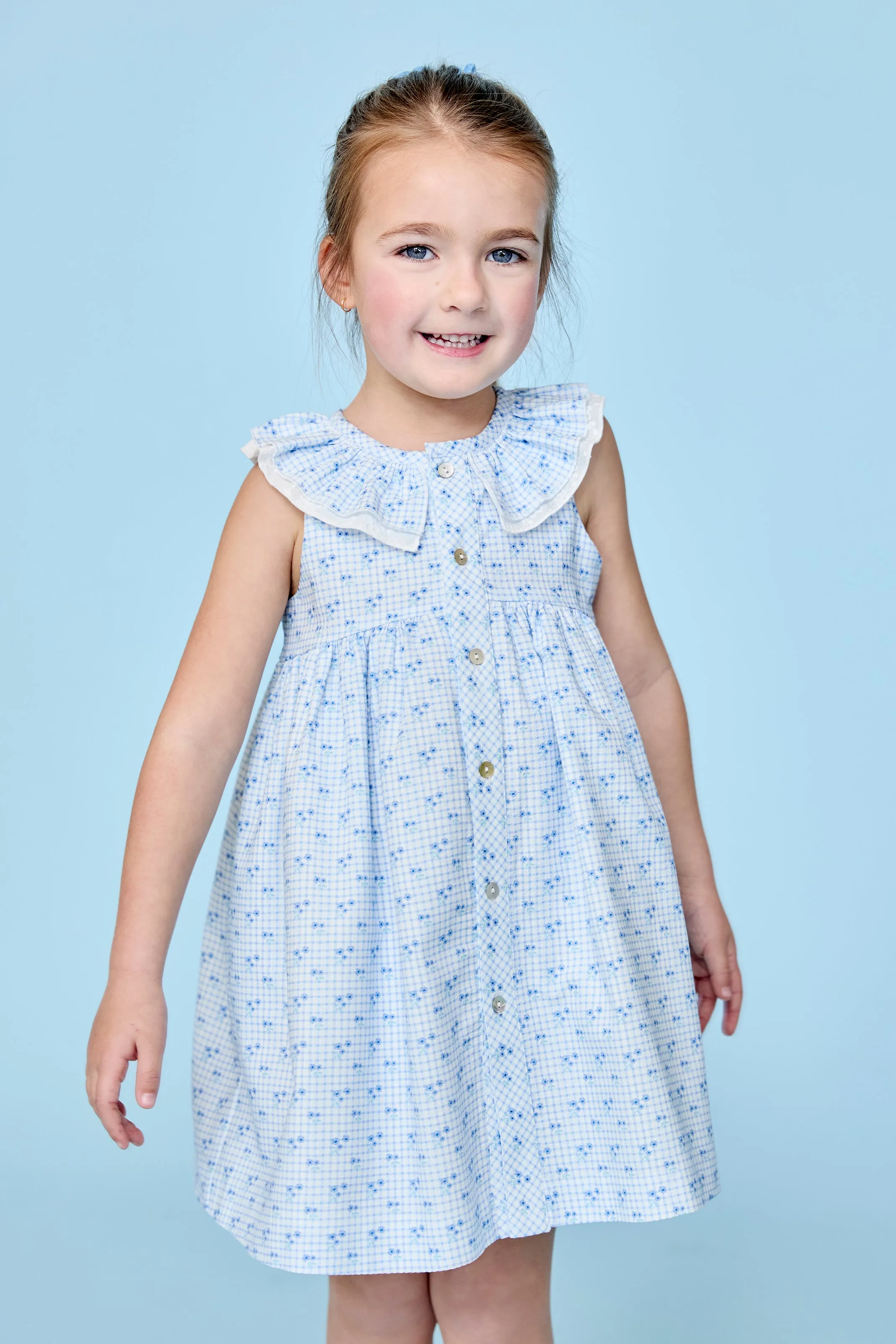 "Georgiana" Dusky Blue Floral Dress
