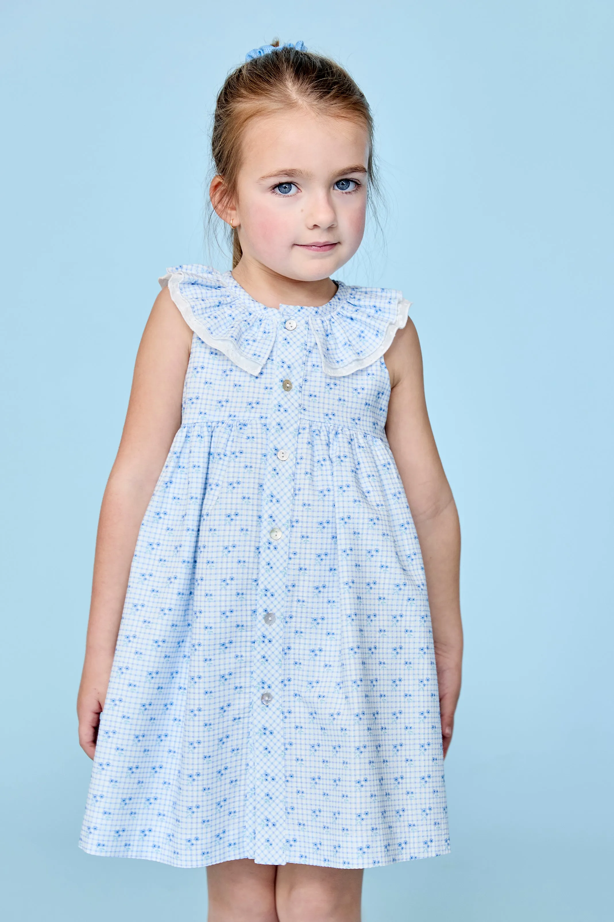 "Georgiana" Dusky Blue Floral Dress