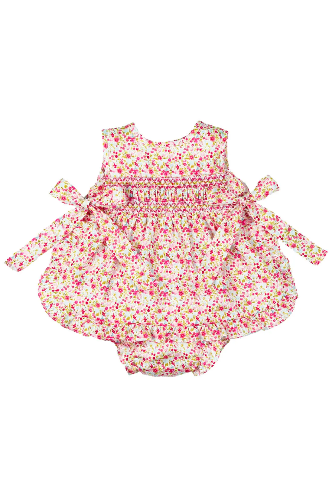 "Madeline" Bright Pink Floral Smocked Dress & Bloomers