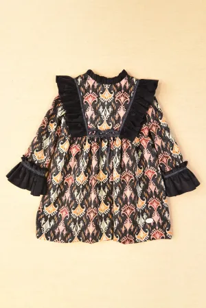 "Maeve" Navy Jacquard Print Dress