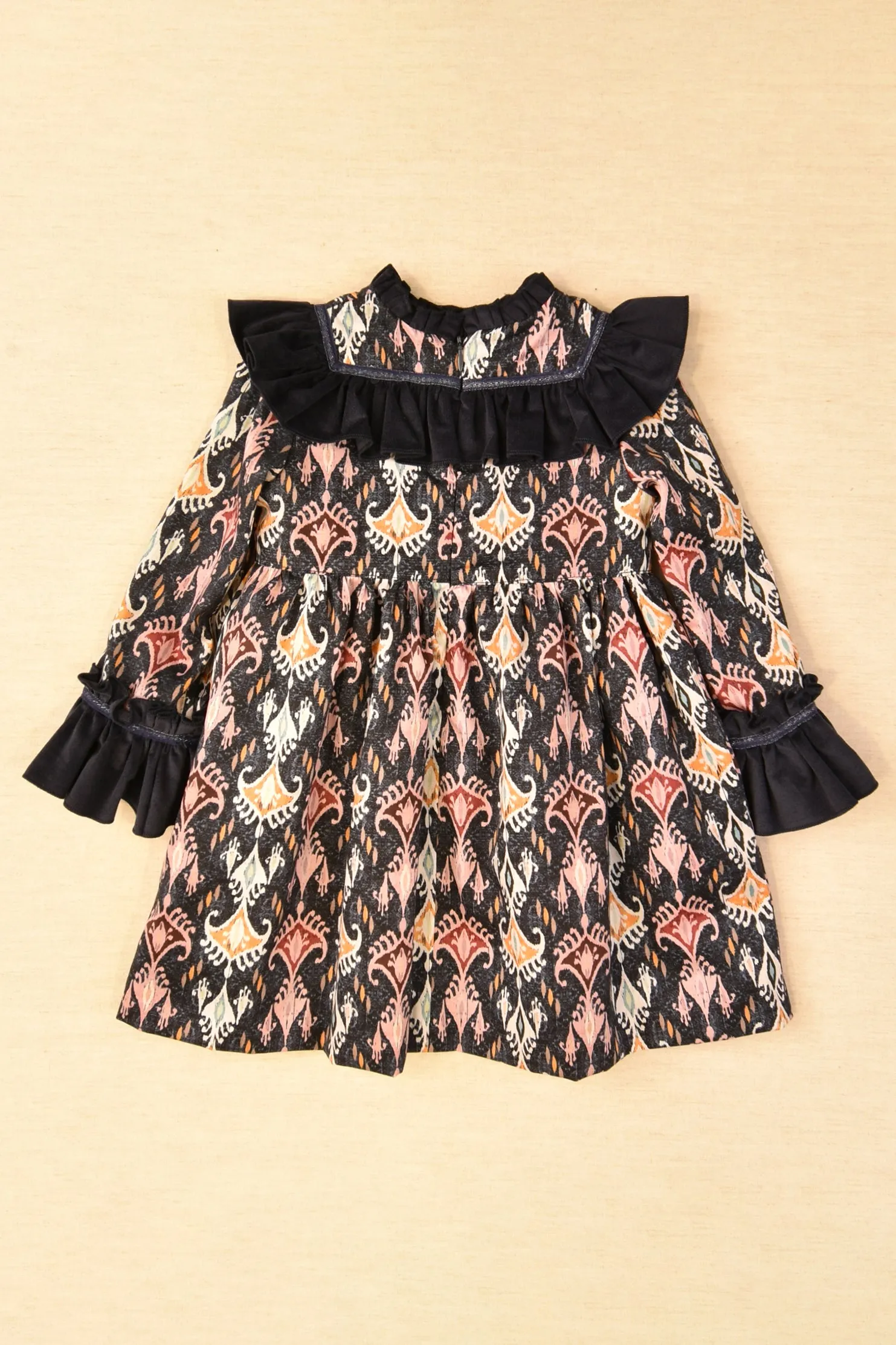 "Maeve" Navy Jacquard Print Dress