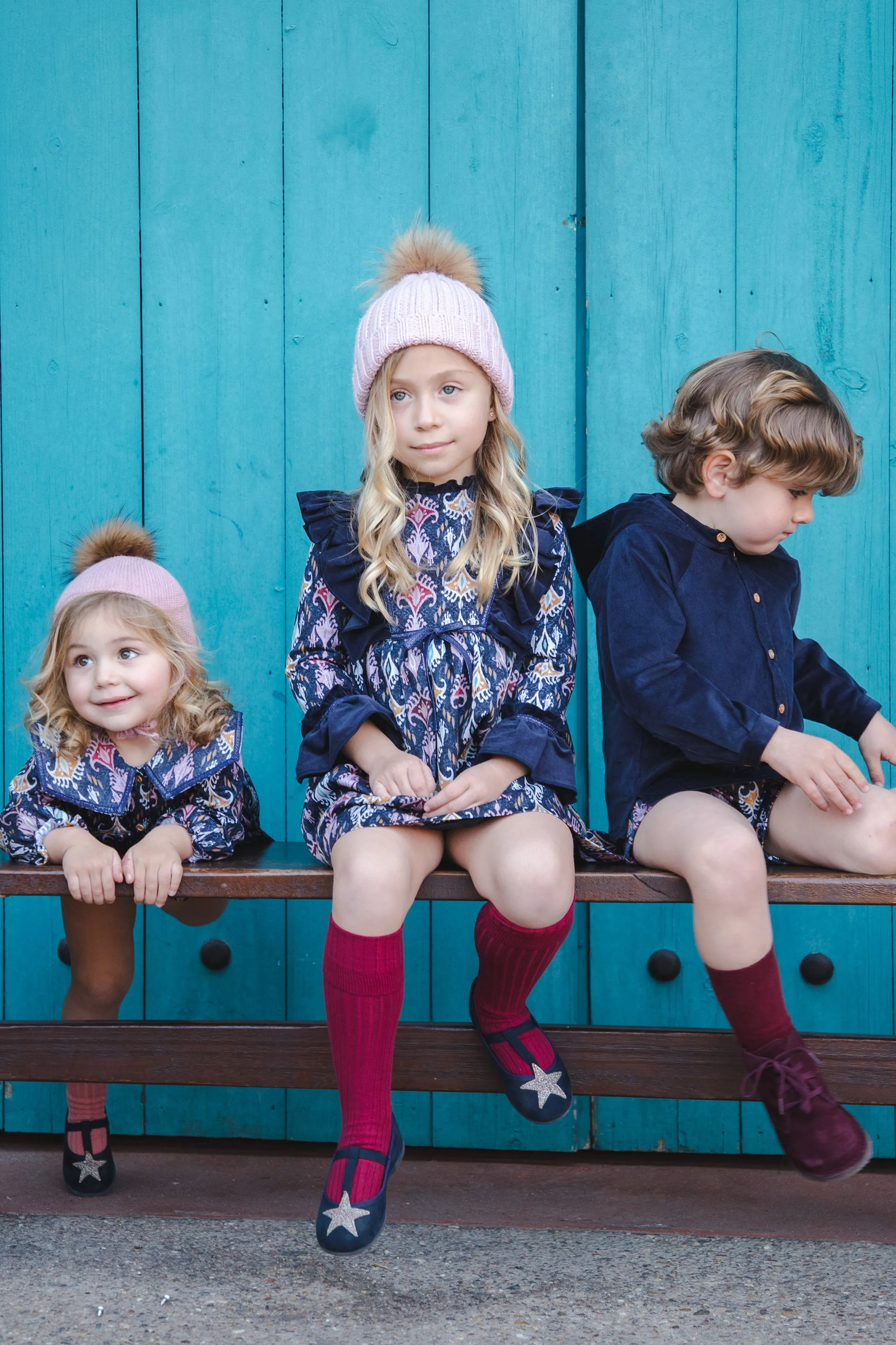 "Maeve" Navy Jacquard Print Dress