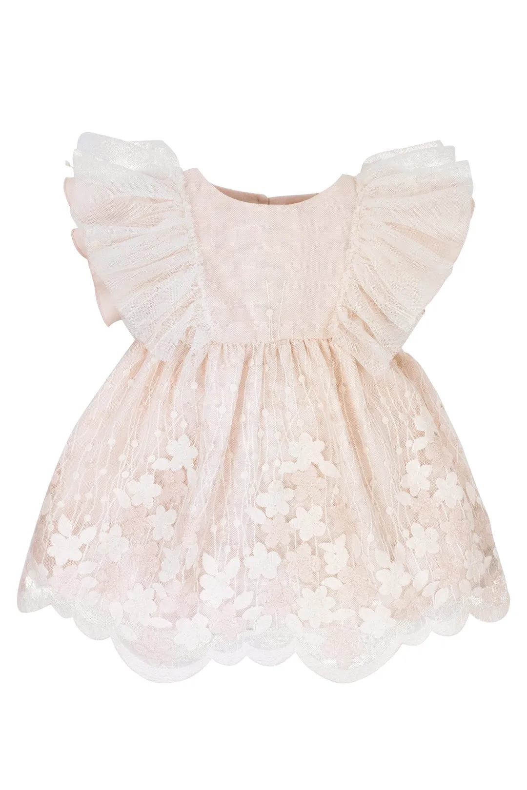"Marianne" Apricot Embroidered Floral Tulle Dress