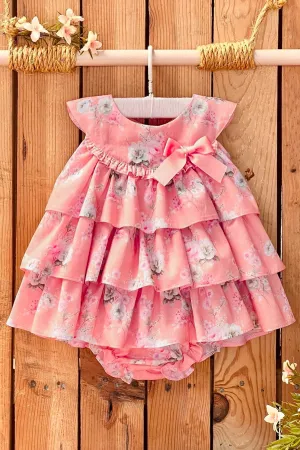 "Mollie" Pink Floral Layered Dress & Bloomers