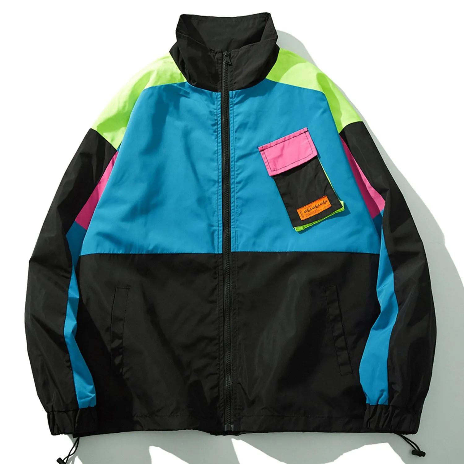 "OXAO" Veste Coupe Vent Vert Violet Rétro Streetwear - URB1™