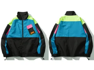 "OXAO" Veste Coupe Vent Vert Violet Rétro Streetwear - URB1™
