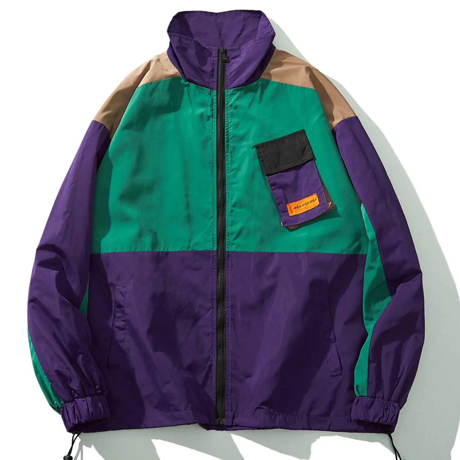 "OXAO" Veste Coupe Vent Vert Violet Rétro Streetwear - URB1™