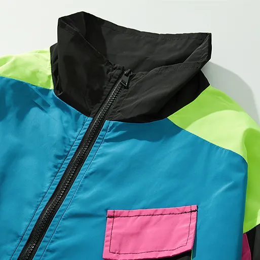 "OXAO" Veste Coupe Vent Vert Violet Rétro Streetwear - URB1™