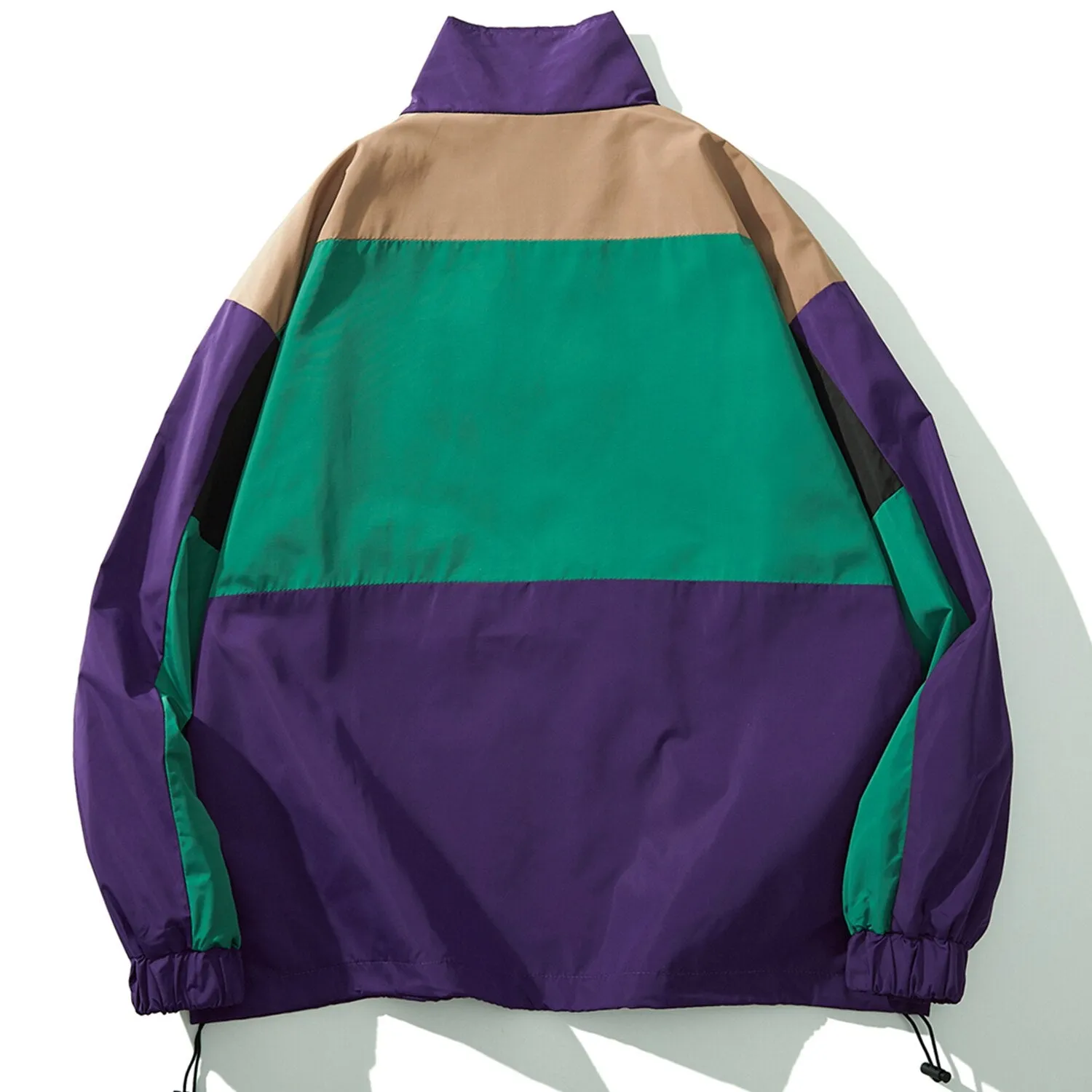 "OXAO" Veste Coupe Vent Vert Violet Rétro Streetwear - URB1™