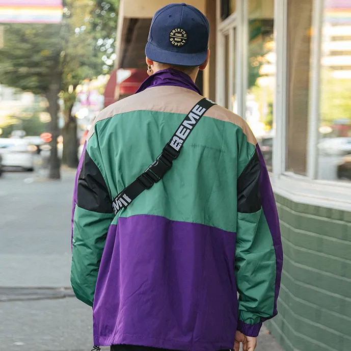 "OXAO" Veste Coupe Vent Vert Violet Rétro Streetwear - URB1™