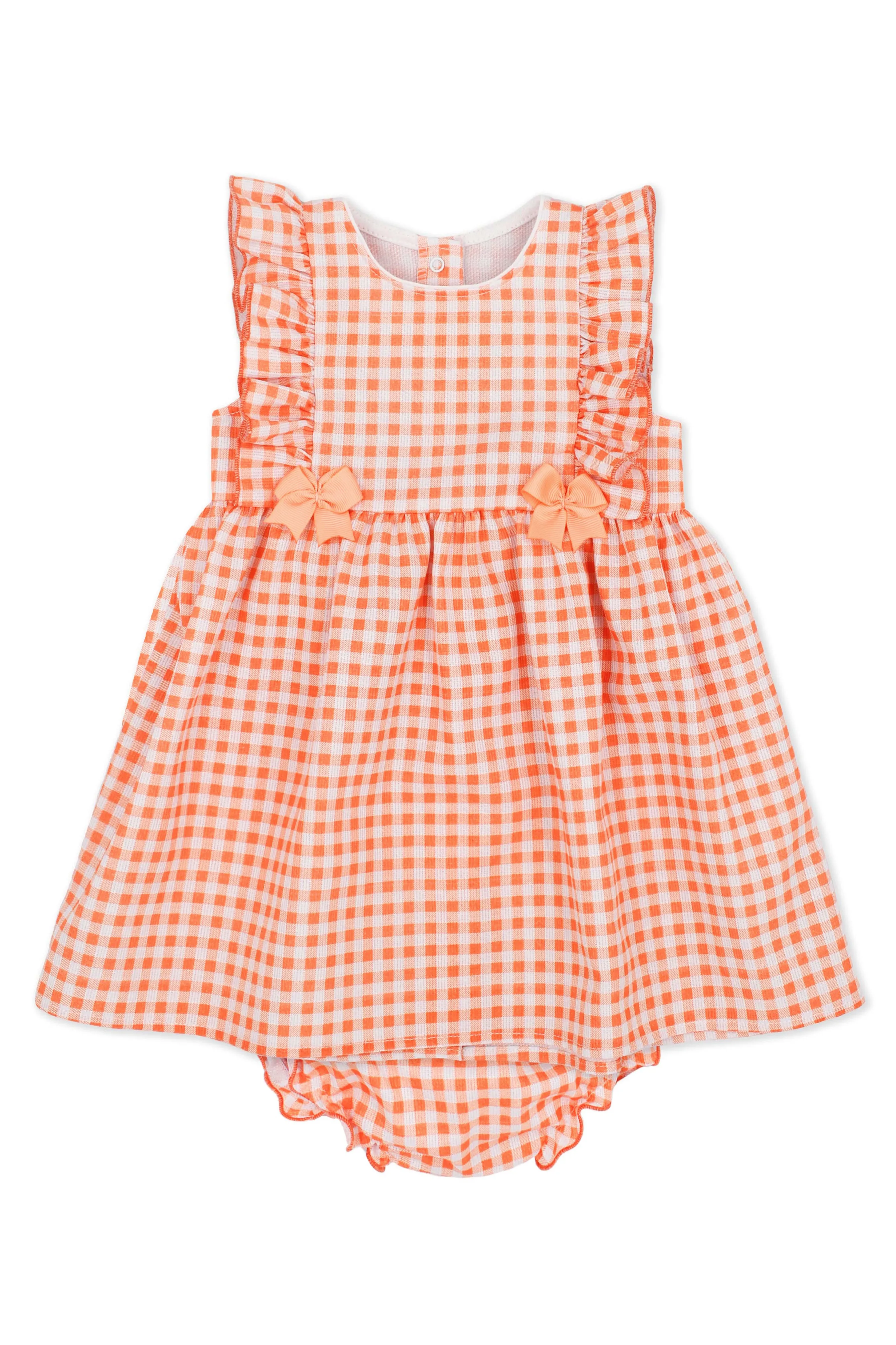 "Peaches" Orange Gingham Dress & Bloomers