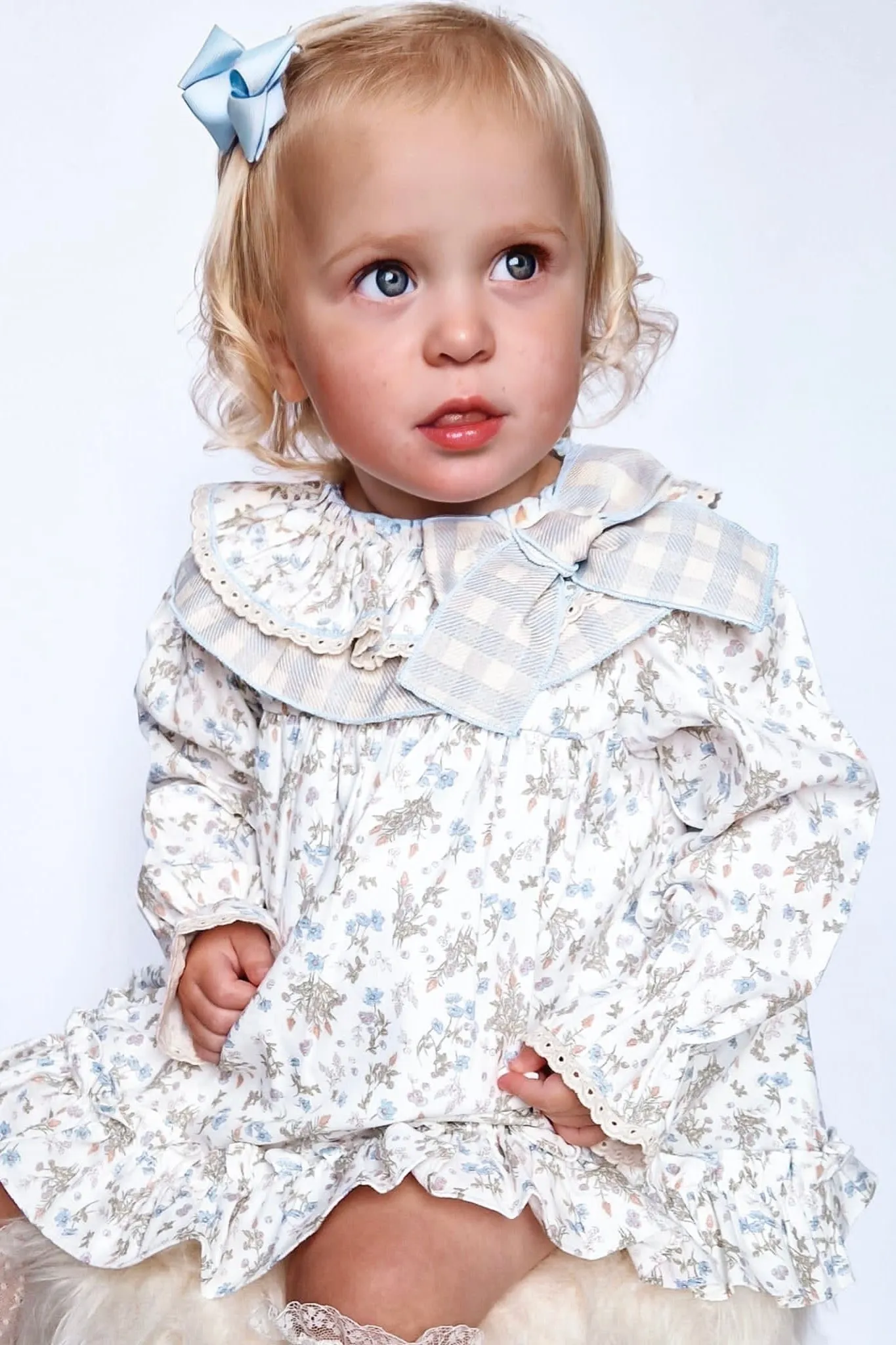 "Primrose" Blue Floral Dress & Bloomers