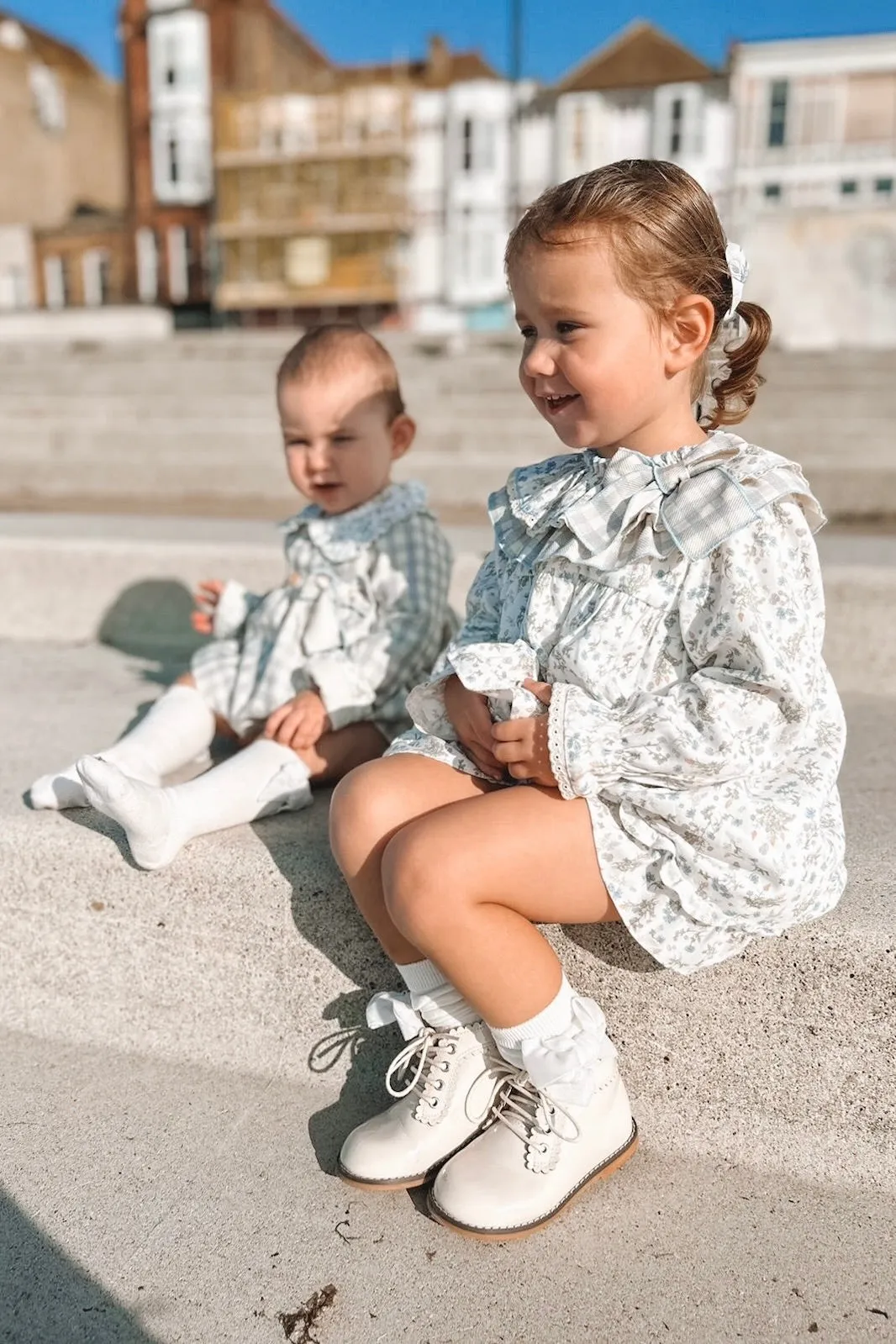 "Primrose" Blue Floral Dress & Bloomers